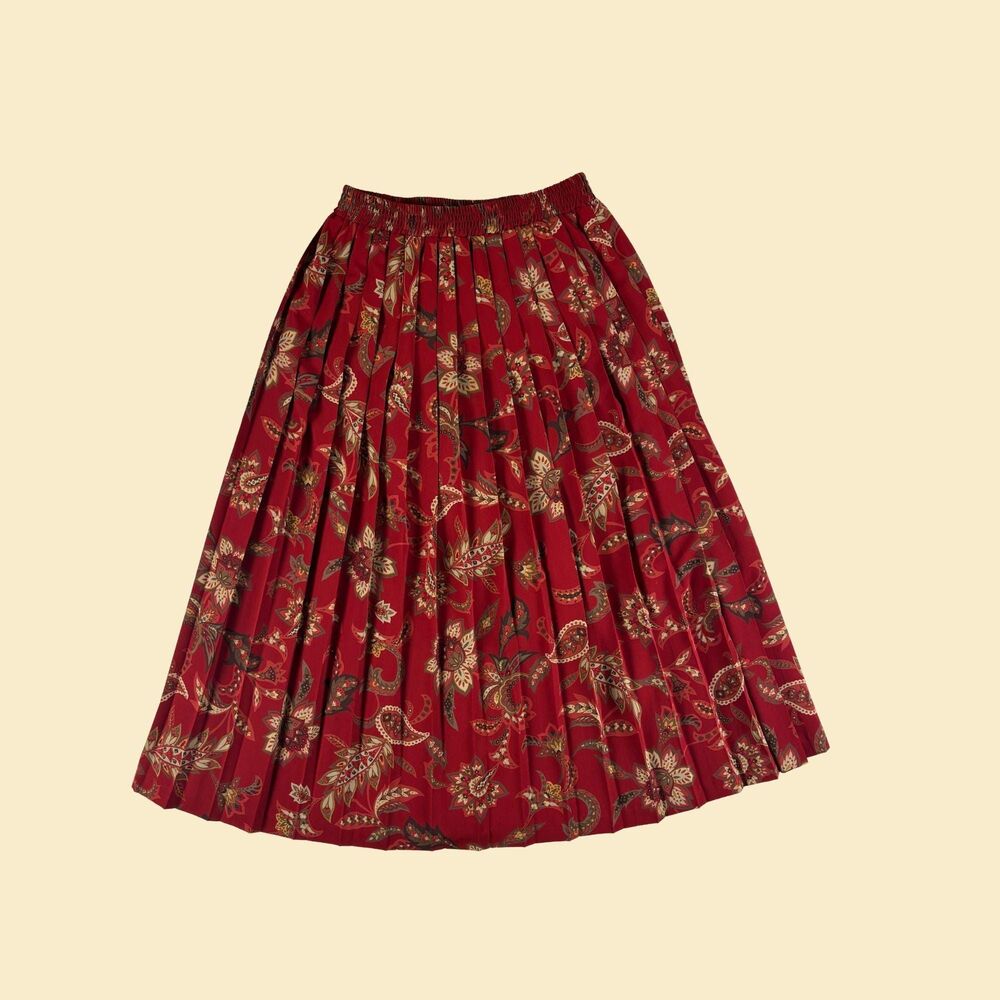 Vintage 90s size 6P maxi skirt by Alfred Dunner, pleated burgundy paisley skirt